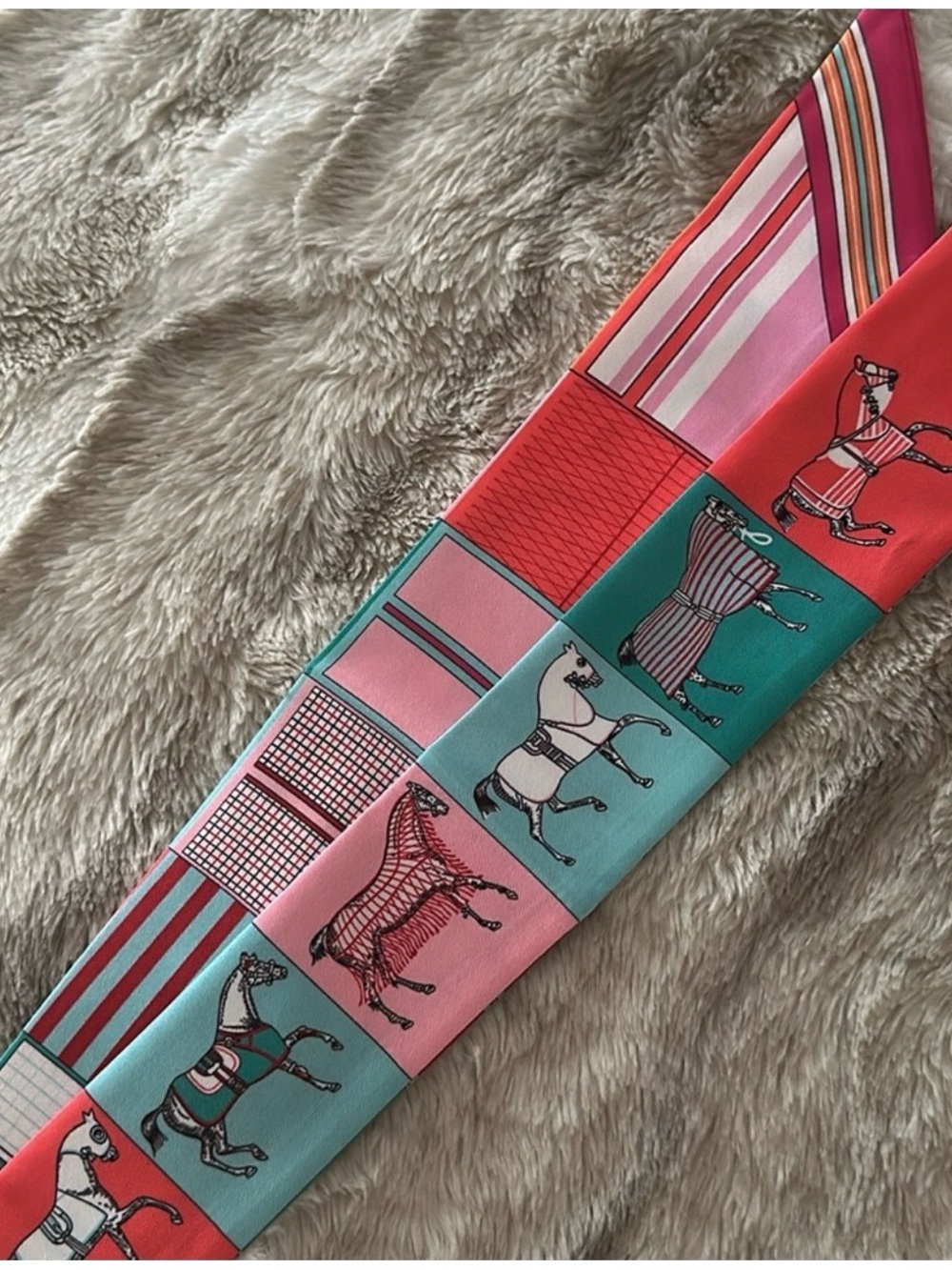 Colorblock Horse-Print Scarf bag twilly / headband